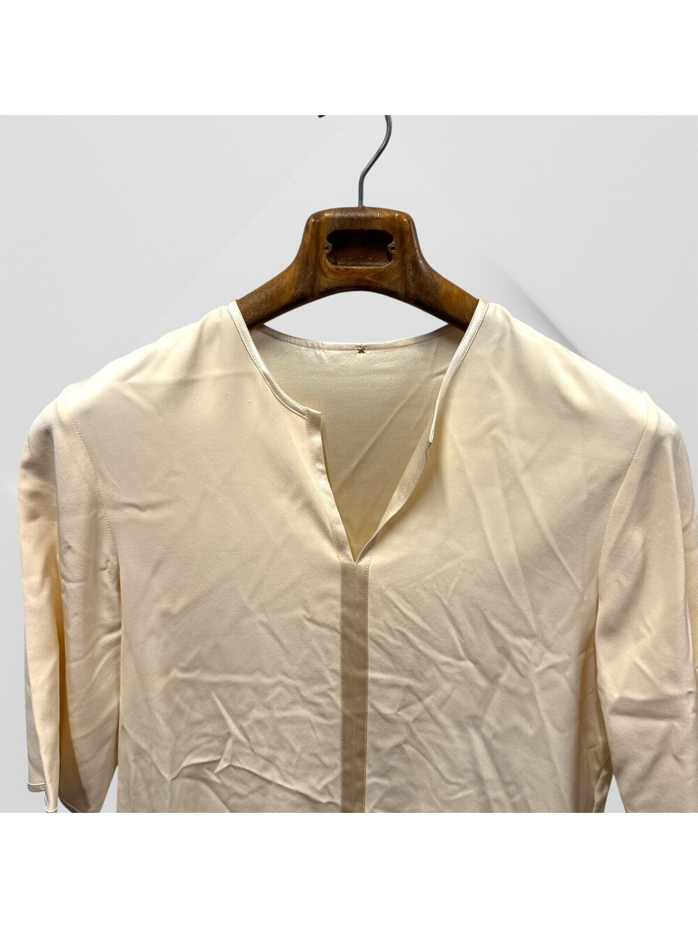 Peter Cohen Gold Star Frolic Silk 3/4 Sleeve Blouse Ivory Womens L Top 100% Silk
